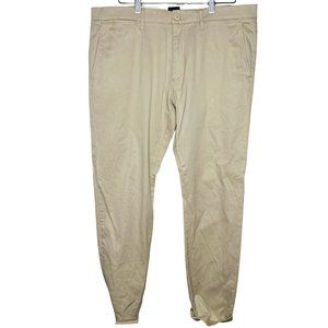 J Crew Stretch Tan Beige Men's Dress Casual Pants White Blue Trim 36x32 Cotton